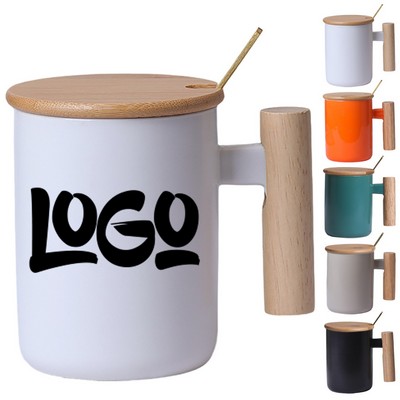 12oz Wooden Handle Coffee Mug Set w/ Spoon