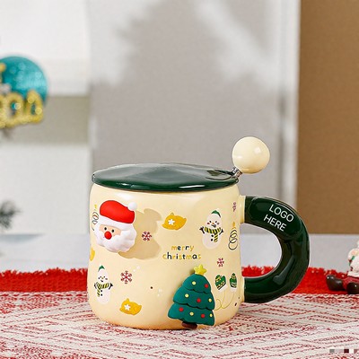 400ml Magnetic Christmas Ceramic Mug with Lid and Spoon