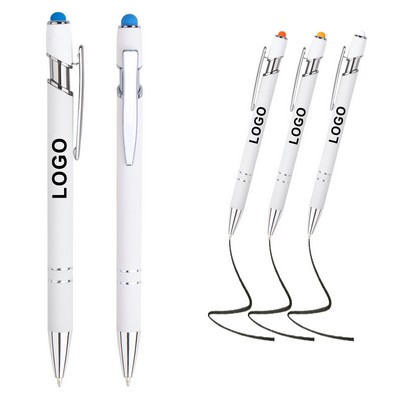 White Color Aluminum Soft Rubber Metal Stylus Ballpoint Pens