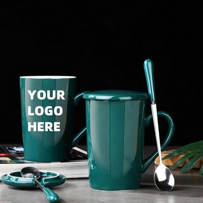 Ceramic Mug with Lid and Spoon Packed in Gift Box