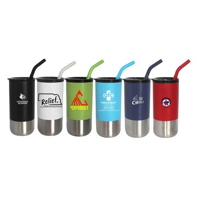 Endura 18 oz Double Wall Tumbler with Plastic Liner, SS Straw with Silicone Tip