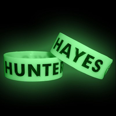 1" Glow in the Dark Debossed w/ Color Filled Silicone Wristband